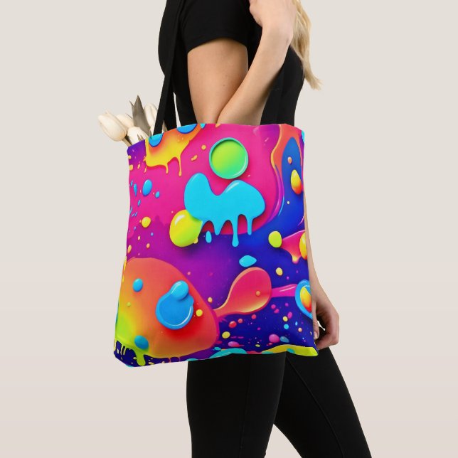 Fluid Colour Chaos: Dynamic Digital Artwork Tote Bag (Close Up)
