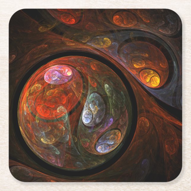 Fluid Connection Abstract Art Square Paper Coaster (Front)