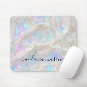Fluid Gold Opal Gemstone Marble Monogram Mouse Mat