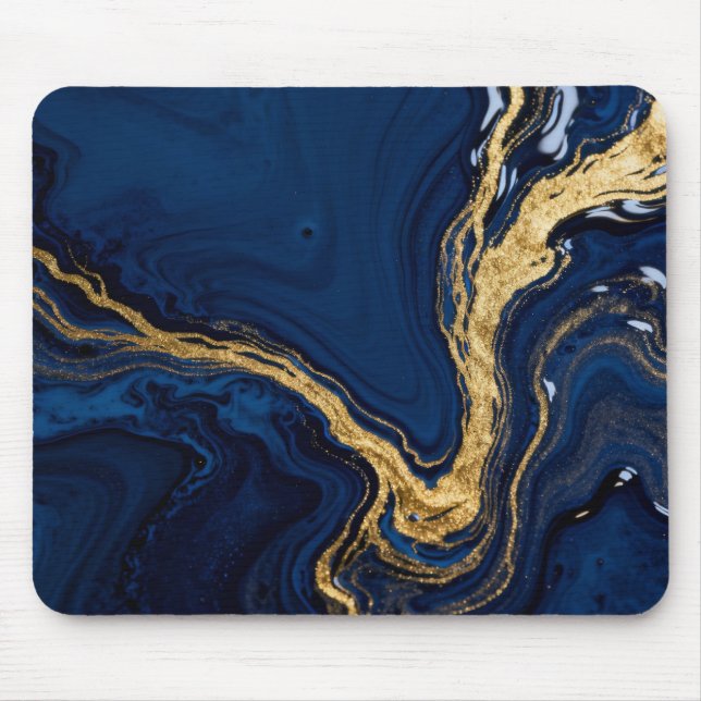 Fluid Golden Marble Swirls Mouse Mat (Front)