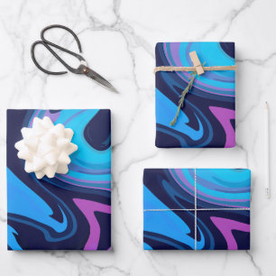 Fluid Gradient Waves in Blue and Purple Wrapping Paper Sheet