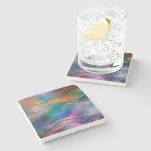 "Fluid Horizons" Contemporary Abstract Art Stone Coaster