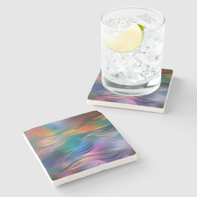 "Fluid Horizons" Contemporary Abstract Art      Stone Coaster (Side)