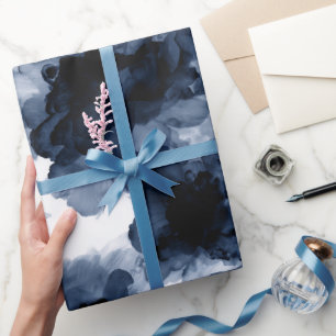 Fluid Ink Black Indigo Splash Abstract Pattern Wrapping Paper