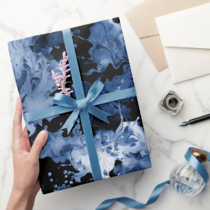 Fluid Ink Indigo Black Splash Abstract Pattern Wrapping Paper