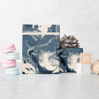Fluid Ink Indigo Black Splash Abstract Pattern Wrapping Paper