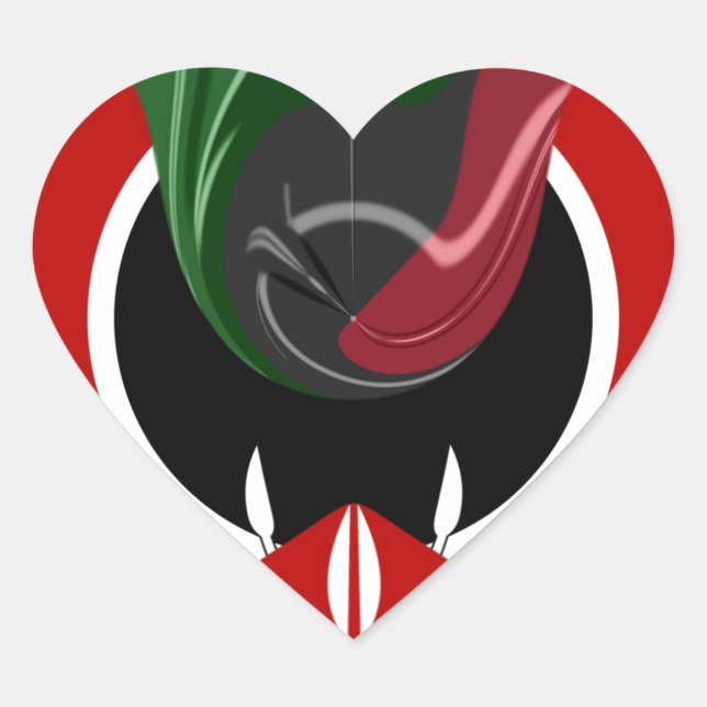 Fluid Kenyan Flag: A Modern Design Heart Sticker (Front)