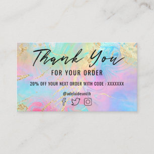 fluid marble faux foil thank you business card