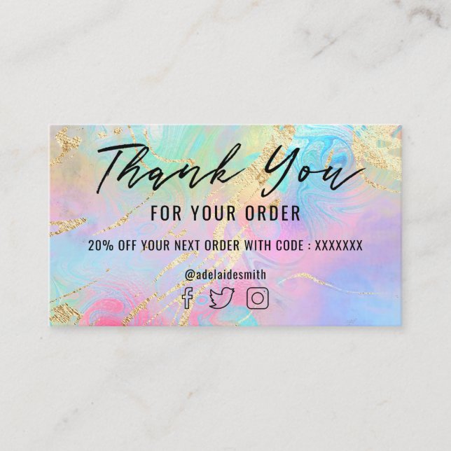 fluid marble faux foil thank you business card (Front)