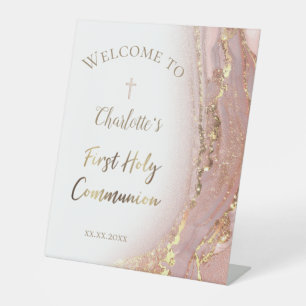 fluid marble   First Communion Pedestal Sign