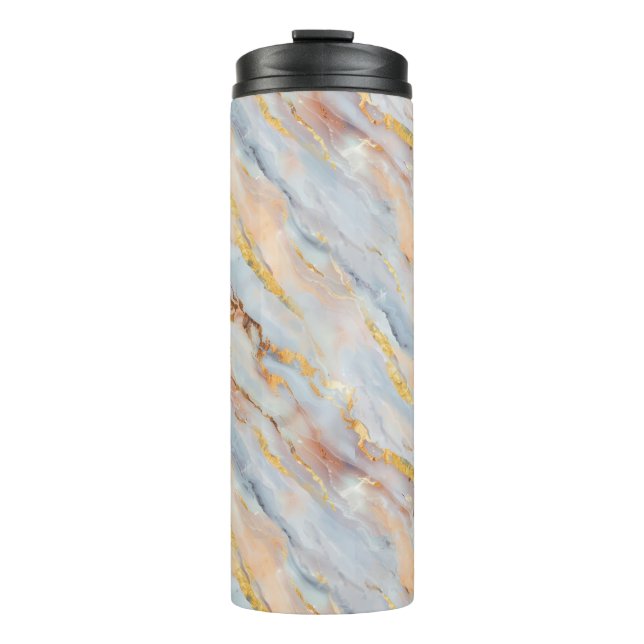 Fluid Marble in Tones of Gray, Peach and Gold  Thermal Tumbler (Front)