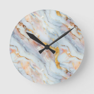 Fluid Marble Pattern with Peach, Gray and Gold Round Clock
