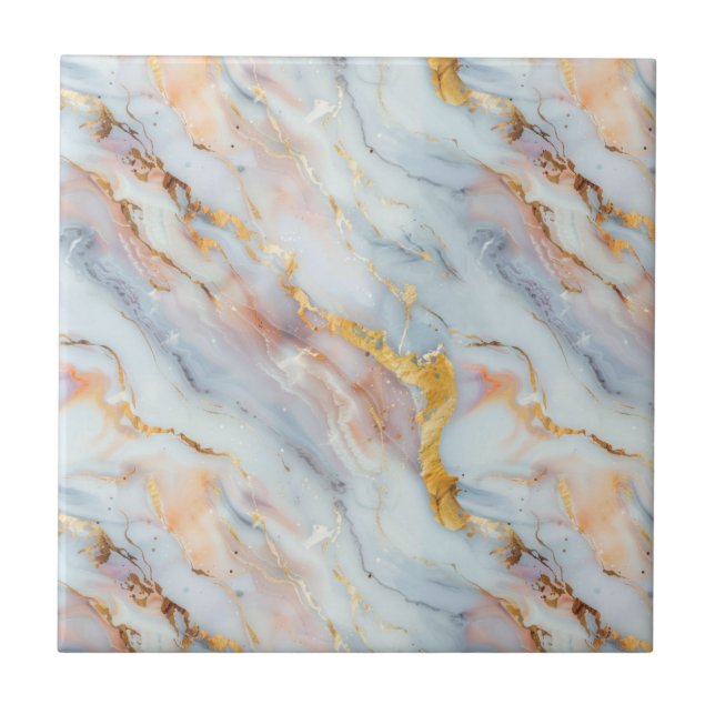 Fluid Marble Pattern with Peach, Gray and Gold   Tile (Front)