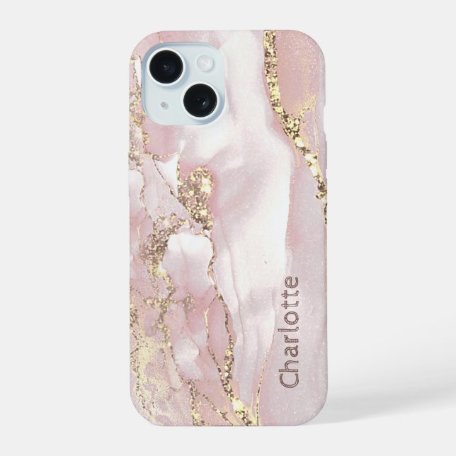 fluid marble pink gold iPhone 15 case (Back)
