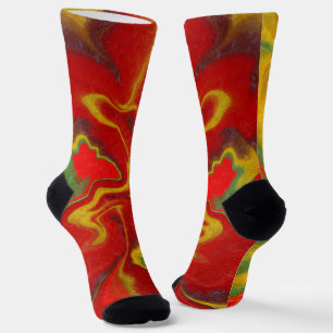 Fluid Marble Wavy Vibrant Red Yellow Green Swirls Socks