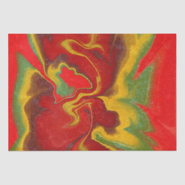 Fluid Marble Wavy Vibrant Red Yellow Green Swirls Tissue Paper (Front)