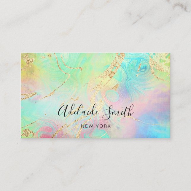 fluid marble yellow green shades business card (Front)