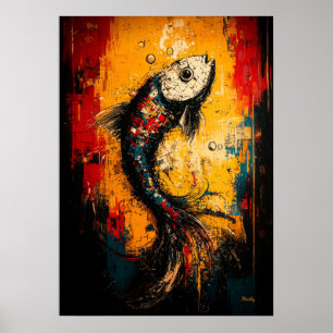 Fluid Motion Contemporary Expressionist Fish Artwo Poster