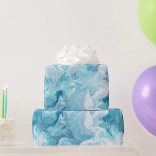 Fluid Ocean Aqua Blue Drift White Abstract pattern Wrapping Paper