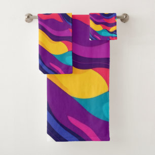 Fluid paint abstract flow bath towel set