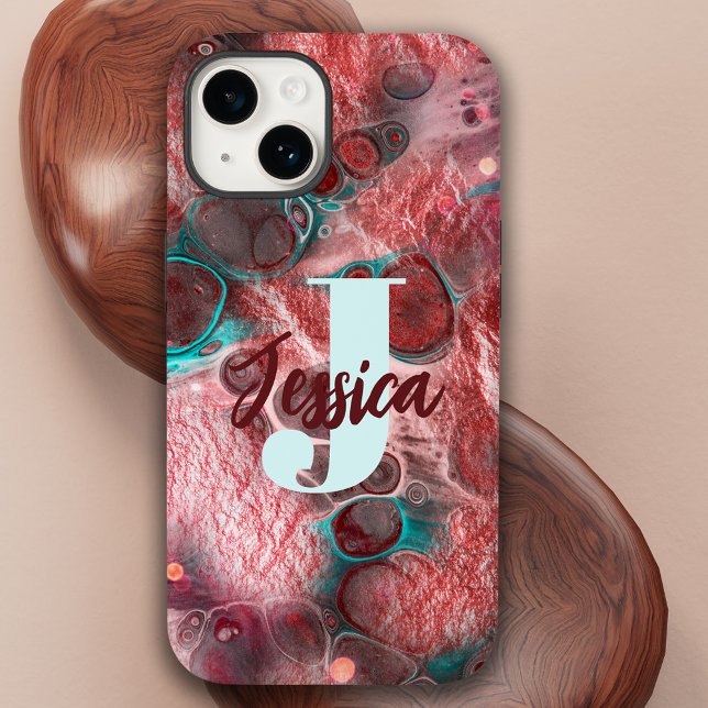 Fluid Paint Red Teal Foil Sparkling Light Accents  Case-Mate iPhone Case (Creator Uploaded)