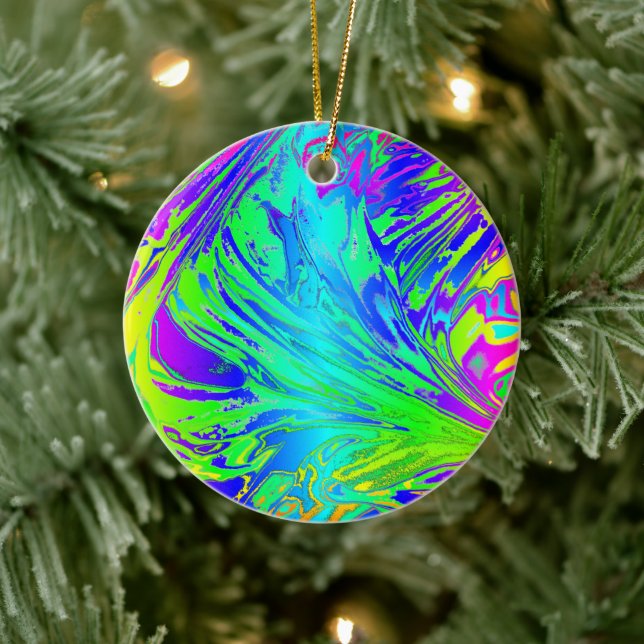 Fluid Rainbow Abstract Paint Splatters Ceramic Tree Decoration (Tree)