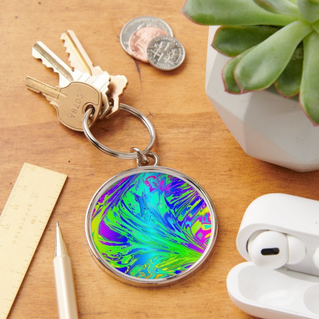 Fluid Rainbow Abstract Paint Splatters Key Ring (Desk)