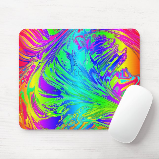 Fluid Rainbow Abstract Paint Splatters Mouse Mat (With Mouse)
