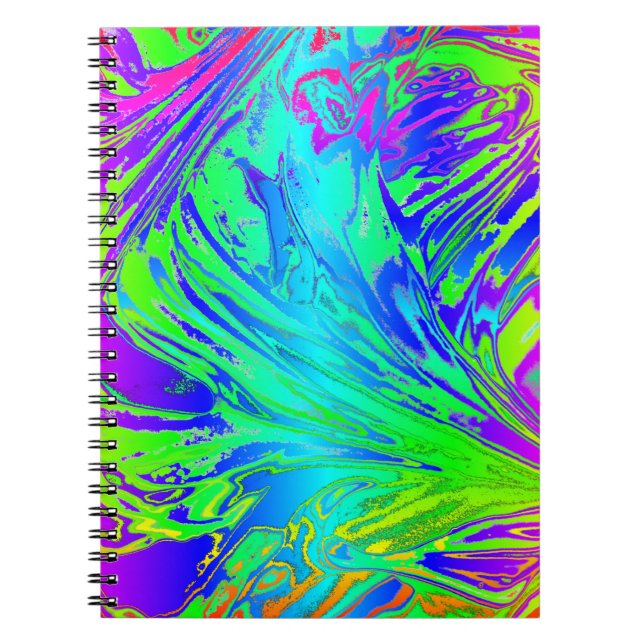 Fluid Rainbow Abstract Paint Splatters Notebook (Front)