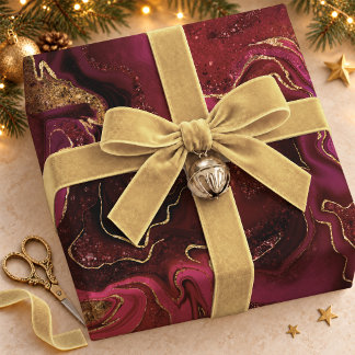 Fluid Red Gold Elegant Marble Pattern Wrapping Paper