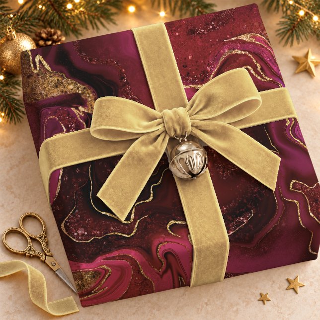 Fluid Red Gold Elegant Marble Pattern Wrapping Paper (Creator Uploaded)