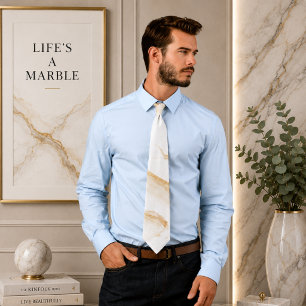 Fluid Swirl Marble Beige Cream Neck Tie