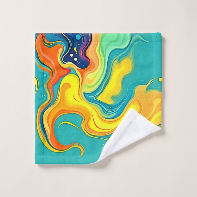Fluidity of Joy: Abstract Waves Bath Towel Set (Wash Cloth)