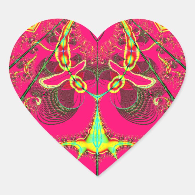 Fluorescent Alien Lady Bug Fractal Heart Sticker (Front)