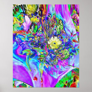 Fluorescent Blue, Lavender & Yellow Floral Poster