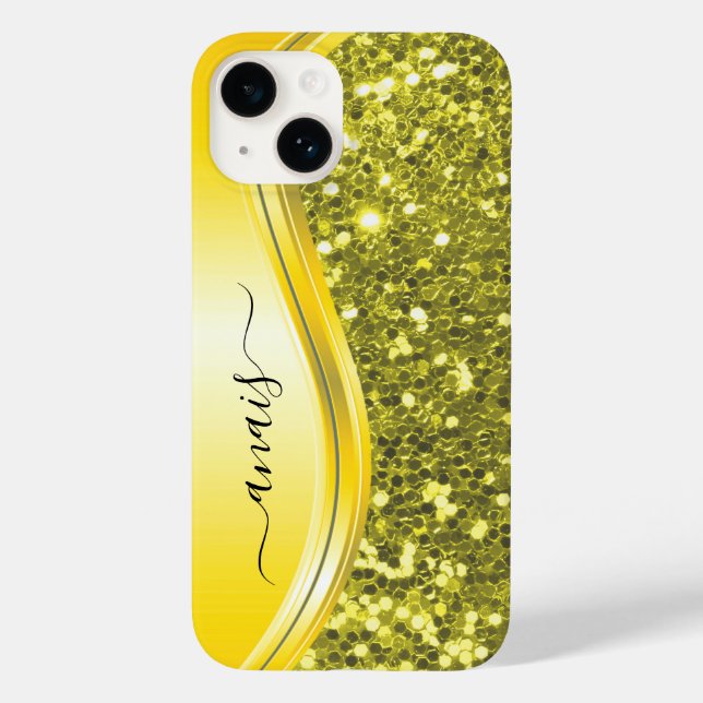 Fluorescent Bright Neon Glitter Monogram Name   Case-Mate iPhone Case (Back)