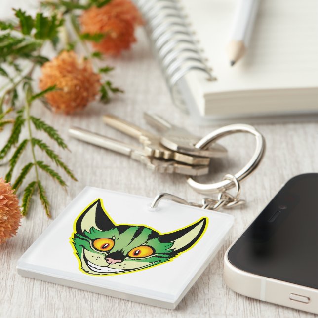 Fluorescent Cartoon Cat Acrylic Keychain (Front Right)