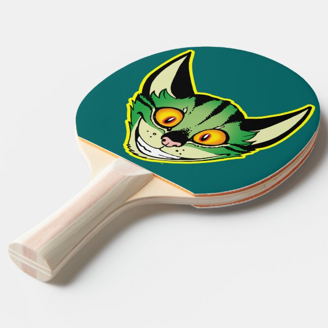 Fluorescent Cartoon Cat Ping Pong Paddle (Front Angle)