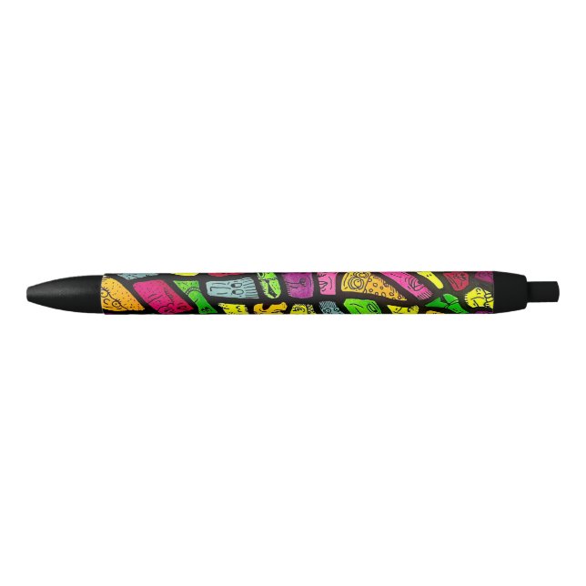 Fluorescent Cartoon Weird Faces Drawing Black Ink Pen (Front)