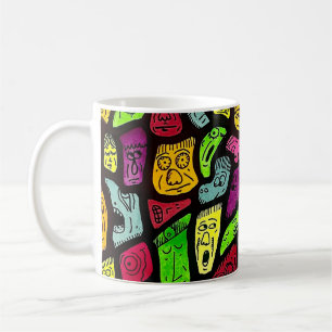 Fluorescent Cartoon Weird Faces Drawing Coffee Mug