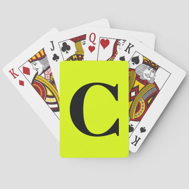 Fluorescent Chartreuse Yellow Neon Monogram Name Playing Cards (Back)