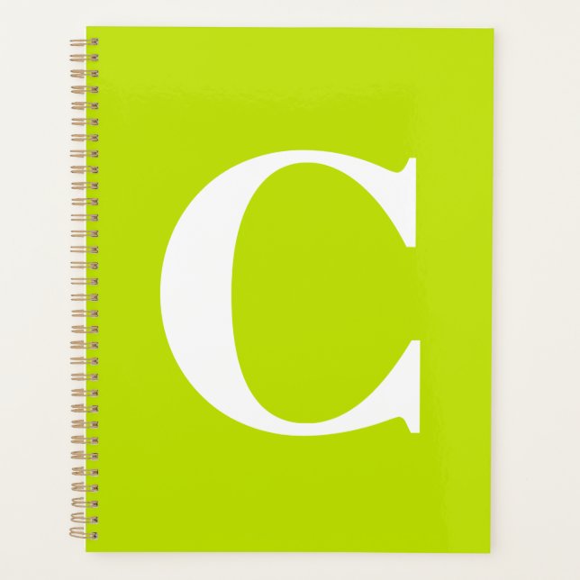 Fluorescent Chartreuse Yellow Neon Name Monogram Planner (Front)
