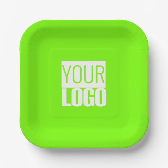 fluorescent green - add your  logo  paper plate (Front)