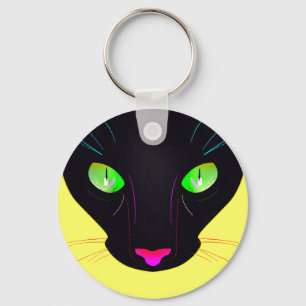 Fluorescent Green Cat Eyes Portrait Key Ring