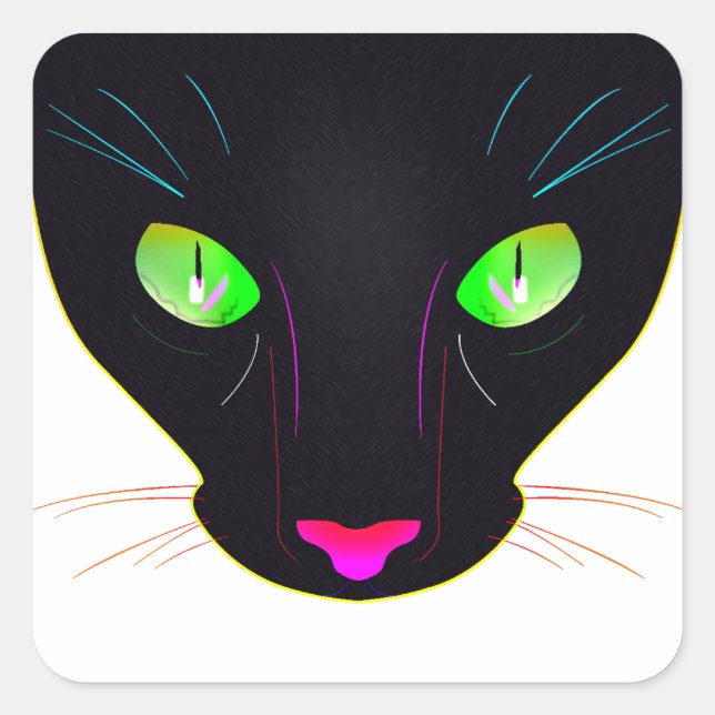 Fluorescent Green Cat Eyes Portrait Square Sticker (Front)
