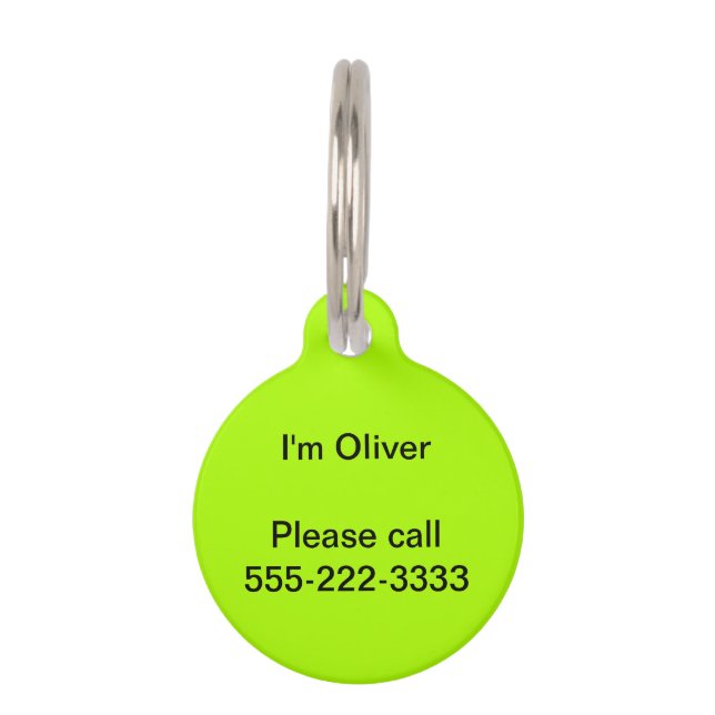 Fluorescent Green Solid Colour Pet Tag (Front)
