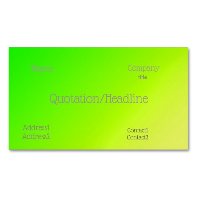 fluorescent green-yellow gradient 	Magnetic business card (Front)
