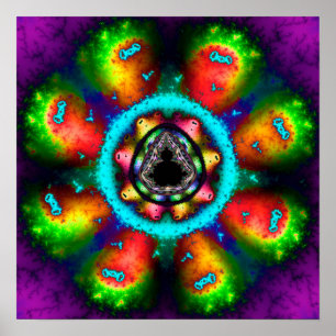 Fluorescent Mandelbrot Mandala Neon Fractal Art Poster