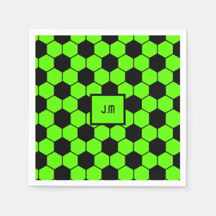 Fluorescent neon green soccer fan player initials  napkin