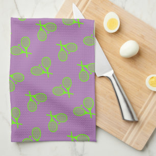 Fluorescent Neon Green Tennis Rackets Summer   Tea Towel